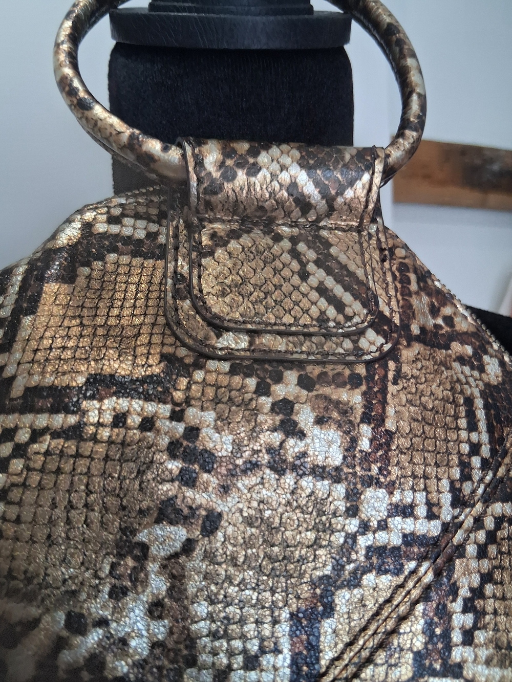 Hobo. Metallic Snake-Print Reptile Harness Collar - Gold/Brown By Hobo